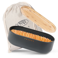Lade das Bild in den Galerie-Viewer, Brotkasten mit Schneidebrett, Brotaufbewahrung mit Deckel, Brotbox aus Metall, Brotbeutel aus Leinen, Bread Box (Grau)