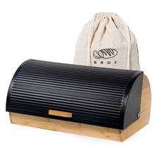 Lade das Bild in den Galerie-Viewer, Brotkasten Metall Holz, Brotbox Schwarz, Brot Aufbewahrungsbox groß, Brotkorb mit Deckel, Bread Box Küche, Brotbeutel (Schwarz-39cm)