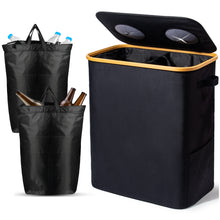 Lade das Bild in den Galerie-Viewer, 140L Pfandflaschen Sammelbehälter mit Deckel & XXL Tragetaschen, Flaschensammler für Leergut & Altglas, 2 Fächer Organizer mit Lochdesign, Recycling Behälter für Küche & Abstellraum