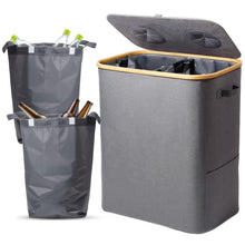 Lade das Bild in den Galerie-Viewer, 140L Pfandflaschen Sammelbehälter mit Deckel & XXL Tragetaschen, Flaschensammler für Leergut & Altglas, 2 Fächer Organizer mit Lochdesign, Recycling Behälter für Küche & Abstellraum