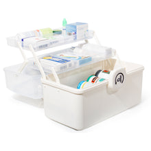 Lade das Bild in den Galerie-Viewer, Aufbewahrungsbox Medikamenten Aufbewahrung Medizinbox Apothekenbox HausapothekeBox Groß, Tragbar, Kindersicherung, 3 Treppenabteile(Open Weiß-39cm)