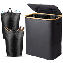 Lade das Bild in den Galerie-Viewer, 140L Pfandflaschen Sammelbehälter mit Deckel & XXL Tragetaschen, Flaschensammler für Leergut & Altglas, 2 Fächer Organizer mit Lochdesign, Recycling Behälter für Küche & Abstellraum