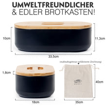 Lade das Bild in den Galerie-Viewer, Brotkasten mit Schneidebrett, Brotaufbewahrung mit Deckel, Brotbox aus Metall, Brotbeutel aus Leinen, Bread Box (Schwarz)