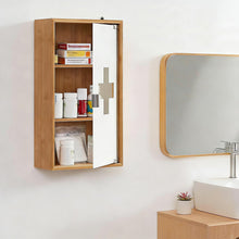 Lade das Bild in den Galerie-Viewer, Medikamentenschrank & Medizinschrank aus Bambus, hängeschrank, Hausapotheke, Erste Hilfe Schrank, Glastür mit Magnetverschluss,Arzneischrank 3 Fächer,12T x 27B x 48H cm