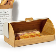 Lade das Bild in den Galerie-Viewer, Brotkasten Metall Holz, Brotbox Schwarz, Brot Aufbewahrungsbox groß, Brotkorb mit Deckel, Bread Box Küche, Brotbeutel (cream-39cm)