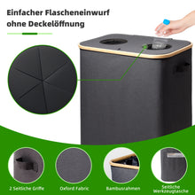 Lade das Bild in den Galerie-Viewer, 140L Pfandflaschen Sammelbehälter mit Deckel & XXL Tragetaschen, Flaschensammler für Leergut & Altglas, 2 Fächer Organizer mit Lochdesign, Recycling Behälter für Küche & Abstellraum (Dunkelgrau)