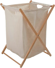 Lade das Bild in den Galerie-Viewer, Wäschekorb Holz 66L,Wäschekorb aus Baumwoll-Leinen-Stoff und mit Kieferholzrahmen, Natur holzrahmen (Beige)