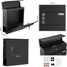 Lade das Bild in den Galerie-Viewer, Briefkasten, Mailbox mit Zeitungsfach, Schwarz, Wandbriefkasten(Größe - 31,8*11*32,5)