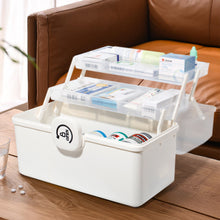 Lade das Bild in den Galerie-Viewer, Aufbewahrungsbox Medikamenten Aufbewahrung Medizinbox Apothekenbox HausapothekeBox Groß, Tragbar, Kindersicherung, 3 Treppenabteile(Open Weiß-39cm)