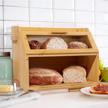 Lade das Bild in den Galerie-Viewer, Bambus Brotkasten mit Belüftung, Großer Brotbox, 2 Etagen und Sichtfenster, Holz Brotbehälter für Hörnchen, Brötchen, Brotaufbewahrung Küche