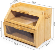 Lade das Bild in den Galerie-Viewer, Bambus Brotkasten mit Belüftung, Großer Brotbox, 2 Etagen und Sichtfenster, Holz Brotbehälter für Hörnchen, Brötchen, Brotaufbewahrung Küche