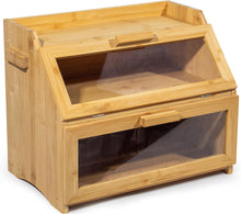 Lade das Bild in den Galerie-Viewer, Bambus Brotkasten mit Belüftung, Großer Brotbox, 2 Etagen und Sichtfenster, Holz Brotbehälter für Hörnchen, Brötchen, Brotaufbewahrung Küche