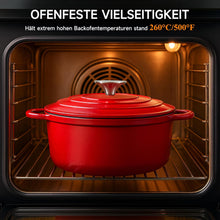 Lade das Bild in den Galerie-Viewer, Topf Schmortopf 26cm Emaille Bräter mit Deckel Topflappen, Kasserollen Bratentopf brot backen für Backen Schmoren Braten Incl.1 Paar Silikon Ofenhandschuhe&Topfuntersetzer (Rot,5L)