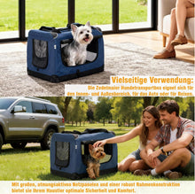 Lade das Bild in den Galerie-Viewer, Hundebox Faltbar Hundetransportbox, robust Transportbox für Hund & Katze Groß Hundetasche Auto Haustiertransportbox für Unterwegs & Zuhause Dunkelblau