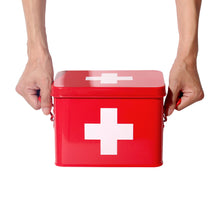 Lade das Bild in den Galerie-Viewer, Medizin Box Metall, Erste Hilfe Kasten Koffer Schrank, Arzneischrank Medizinkoffer Retro, Medizinschrank, 21,5 * 16 * 16 cm (Rot-22CM)