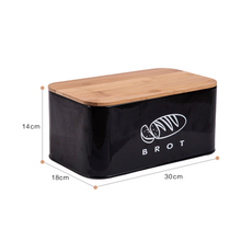 Lade das Bild in den Galerie-Viewer, Brotbox mit Deckel, Großer Knäckebrot Box aus Metall, Brotaufbewahrungsbox , Brot,Kekse Lange Aufbewahren und Trocken Halten(Schwarz-30cm)