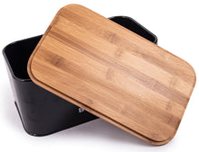 Lade das Bild in den Galerie-Viewer, Brotbox mit Deckel, Großer Knäckebrot Box aus Metall, Brotaufbewahrungsbox , Brot,Kekse Lange Aufbewahren und Trocken Halten(Schwarz-30cm)