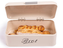 Lade das Bild in den Galerie-Viewer, Brotbox mit Deckel, Großer Knäckebrot Box aus Metall, Brot und Kekse Lange Aufbewahren und Trocken Halten, Retro Design 43cm*23cm*17cm (Beige)