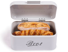 Lade das Bild in den Galerie-Viewer, Brotbox mit Deckel, Großer Knäckebrot Box aus Metall, Brot und Kekse Lange Aufbewahren und Trocken Halten, Retro Design 31cm*19cm*16cm (Weiß)