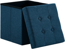 Lade das Bild in den Galerie-Viewer, Fußhocker, Fußbank Truhen Aufbewahrungsbox faltbar belastbar bis 300 kg, Leinen, 38 x 38 x 38 cm(Marineblau)