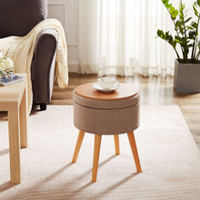 Lade das Bild in den Galerie-Viewer, Aufbewahrungsbox Stuhl Ottoman Polstersitz aus Leinen und Massivholz (Beige)
