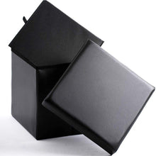 Lade das Bild in den Galerie-Viewer, Stauraum Fußhocker, Aufbewahrungsbox faltbar belastbar bis 300 kg, 38 x 38 x 38 cm,Aus MDF-Platte und Kunstleder.(Schwarz)