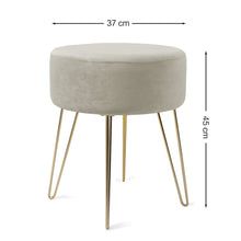 Lade das Bild in den Galerie-Viewer, Runder Sitzhocker Schminktisch Hocker Samt Ottoman Gepolsterter Hocker Metallstütze(37*45cm)