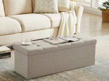 Lade das Bild in den Galerie-Viewer, Sitzbank mit Stauraum, Aufbewahrungsbox,faltbar,max.Belastbarkeit300kg,120 L,114x38x38cm,MDF-Platte und Leinenimitat.(Beige)