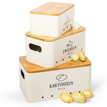 Lade das Bild in den Galerie-Viewer, Kartoffel Aufbewahrungsbox [3er Set], Weg für Zwiebel Kartoffel Aufbewahrung und Knoblauch Aufbewahrung, hält Gemüse länger frisch (Matt Beige)
