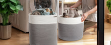 Lade das Bild in den Galerie-Viewer, Waschekorb aus Baumwolle mit Griffen, Aufbewahrungskorb Geflochten, Laundry Baskets, Korb Aufbewahrung für decken, spielzeug, kuscheltier,Kleidung (Grau-H40)
