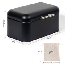 Lade das Bild in den Galerie-Viewer, Brotkasten aus Metall, Brot Lange Aufbewahren, Retro Brot Box, Brotaufbewahrungsbox mit Deckel(Schwarz-30cm)
