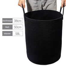 Lade das Bild in den Galerie-Viewer, Wäschekorb mit Henkel, Spielzeug Aufbewahrung, Aufbewahrungsbox Geflochten, Wäschesammler Groß, Aufbewahrungskorb Kinderzimmer（Schwarz, D 38 x H 50 CM)）
