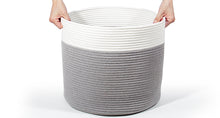 Lade das Bild in den Galerie-Viewer, Waschekorb aus Baumwolle mit Griffen, Aufbewahrungskorb Geflochten, Laundry Baskets, Korb Aufbewahrung für decken, spielzeug, kuscheltier,Kleidung (Grau-H40)
