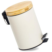 Lade das Bild in den Galerie-Viewer, 5L Mülleimer Bad mit Holzdeckel, Kosmetikeimer mit Absenkautomatik (Soft Close), Badezimmer eimer, Abfalleimer Bad
