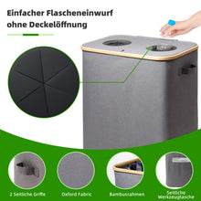 Lade das Bild in den Galerie-Viewer, 140L Pfandflaschen Sammelbehälter mit Deckel &amp; XXL Tragetaschen, Flaschensammler für Leergut &amp; Altglas, 2 Fächer Organizer mit Lochdesign, Recycling Behälter für Küche &amp; Abstellraum (Grau)
