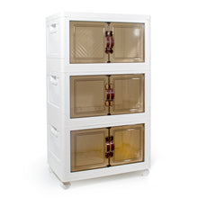 Lade das Bild in den Galerie-Viewer, 33L x 3, Faltbare Aufbewahrungsbox mit Deckel,Aufbewahrungsregal mit boxen,Stapelboxen,Kunststoffbox mit Türen49.5*31.5*84.5cm
