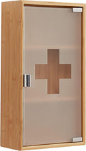 Lade das Bild in den Galerie-Viewer, Medikamentenschrank &amp; Medizinschrank aus Bambus, hängeschrank, Hausapotheke, Erste Hilfe Schrank, Glastür mit Magnetverschluss，Arzneischrank 3 Fächer，12T x 27B x 48H cm
