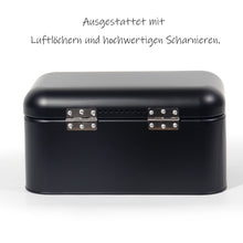 Lade das Bild in den Galerie-Viewer, Brotkasten aus Metall, Brot Lange Aufbewahren, Retro Brot Box, Brotaufbewahrungsbox mit Deckel(Schwarz-30cm)
