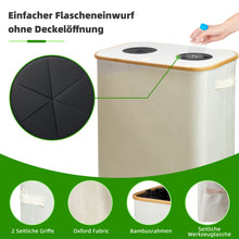 Lade das Bild in den Galerie-Viewer, 140L Pfandflaschen Sammelbehälter mit Deckel &amp; XXL Tragetaschen, Flaschensammler für Leergut &amp; Altglas, 2 Fächer Organizer mit Lochdesign, Recycling Behälter für Küche &amp; Abstellraum (Beige)
