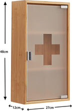 Lade das Bild in den Galerie-Viewer, Medikamentenschrank &amp; Medizinschrank aus Bambus, hängeschrank, Hausapotheke, Erste Hilfe Schrank, Glastür mit Magnetverschluss，Arzneischrank 3 Fächer，12T x 27B x 48H cm
