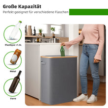 Lade das Bild in den Galerie-Viewer, 140L Pfandflaschen Sammelbehälter mit Deckel &amp; XXL Tragetaschen, Flaschensammler für Leergut &amp; Altglas, 2 Fächer Organizer mit Lochdesign, Recycling Behälter für Küche &amp; Abstellraum (Grau)
