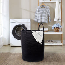 Lade das Bild in den Galerie-Viewer, Wäschekorb mit Henkel, Spielzeug Aufbewahrung, Aufbewahrungsbox Geflochten, Wäschesammler Groß, Aufbewahrungskorb Kinderzimmer（Schwarz, D 38 x H 50 CM)）
