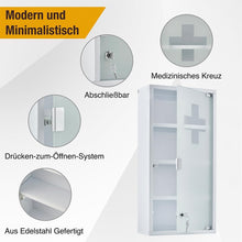 Lade das Bild in den Galerie-Viewer, Medizinschrank Abschließbar Hängend, Erste Hilfe Schrank, Arzneischrank aus Edelstahl Gross, Medikamentenschrank 57 x 27 x 12 cm((Weiß - 4Schichten))
