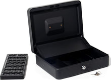 Lade das Bild in den Galerie-Viewer, Geldkassette mit münzzählbrett, 30x24x9 CM, Kasse Abschließbar, Cash Box Groß, Spardose, Geld organizer (Schwarz-30cm)
