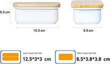 Lade das Bild in den Galerie-Viewer, Butterdose mit Holzdeckel, Butterglocke für 250 g Butter, Multi-Funktion Butter Dish, Bambusdeckel (Weiß + Bambus)
