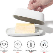 Lade das Bild in den Galerie-Viewer, Butterdose - Hochwertige Butterglocke aus Keramik - Butter Dish für alle gängigen Butter (250g) - Butterschale Porzellan (Weiß)
