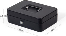Lade das Bild in den Galerie-Viewer, Geldkassette mit münzzählbrett, 25 * 18 * 8.5 CM, Kasse Abschließbar, Cash Box Groß, Spardose, Geld organizer (Schwarz-25cm)
