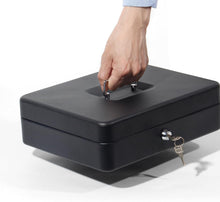 Lade das Bild in den Galerie-Viewer, Geldkassette mit münzzählbrett, 30x24x9 CM, Kasse Abschließbar, Cash Box Groß, Spardose, Geld organizer (Schwarz-30cm)
