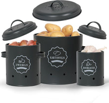 Lade das Bild in den Galerie-Viewer, Kartoffel Vorratsdosen Set, Kartoffeltopf im Retro Zwiebeltopf, Vorratsbehälter aus Metall,  lagern
