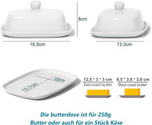 Lade das Bild in den Galerie-Viewer, Butterdose - Hochwertige Butterglocke aus Keramik - Butter Dish für alle gängigen Butter (250g) - Butterschale Porzellan (Weiß)
